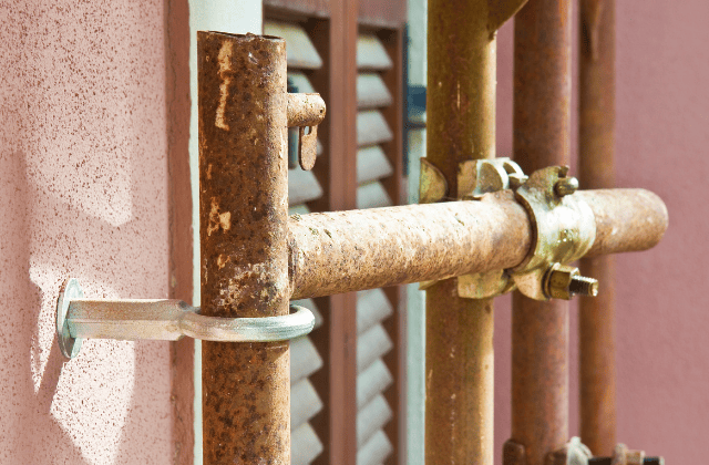 壁つなぎが設置されている足場